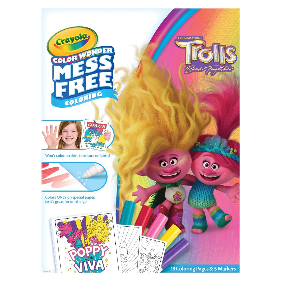 Crayola Trolls 3 Color Wonder Activity Set, Trolls Mess Free Coloring Pages For Toddlers, Trolls Toys & Gifts, Toddler Stocking Stuffers