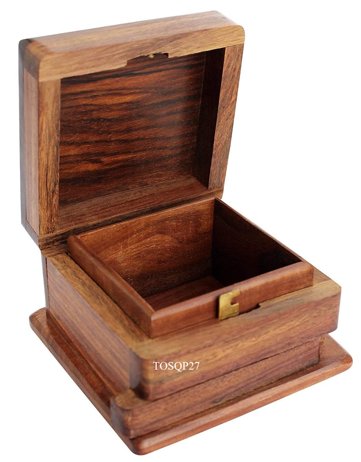 TOSQP27 Secret Box Brainteaser Puzzle Case, 4-Inch Rosewood Storage Organizer, Unique Gift for Her, Girlfriend, Men