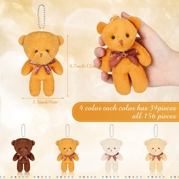 Hydren 156 Pcs Mini Bears Bulk 4.7 Inch Tiny Doll Stuffed Bear Animal Plush Toys Keychain For Graduation Kids Girls Boys Adults