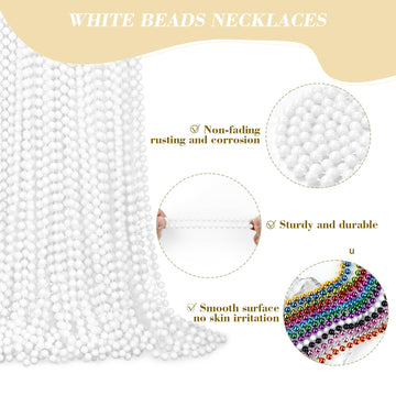 YAXINRUI 144 PCS White Mardi Gras Beads, 33'' White Bead Necklaces Party Costume Necklace Round Parade Throw Beads in Bulk for M