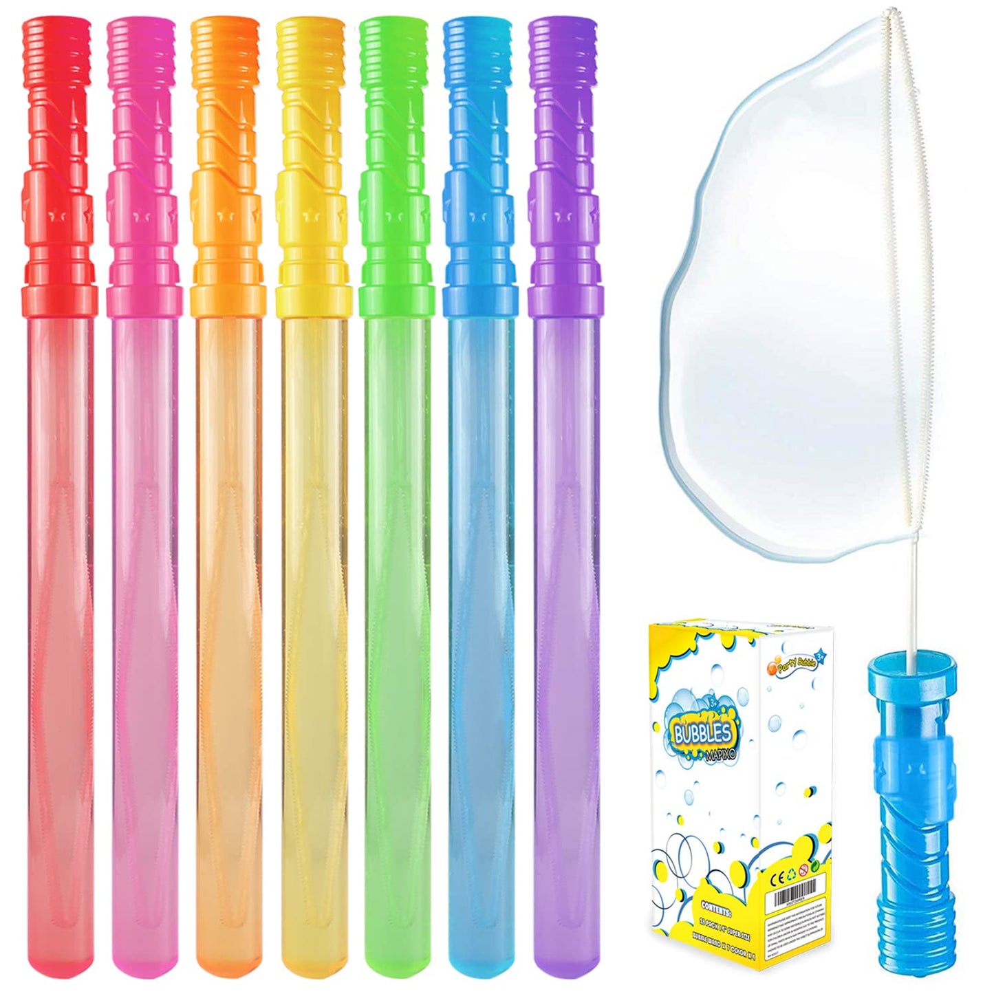 Bubble Wand, 28 Pack 14’’ Big Bubble Wands Bulk(7 Colors), Non-Toxic Smelless Bubble Toy For Kid Child Birthday Party Favor Wedding Summer Outdoor Pool Activity Bathroom Bath Toys