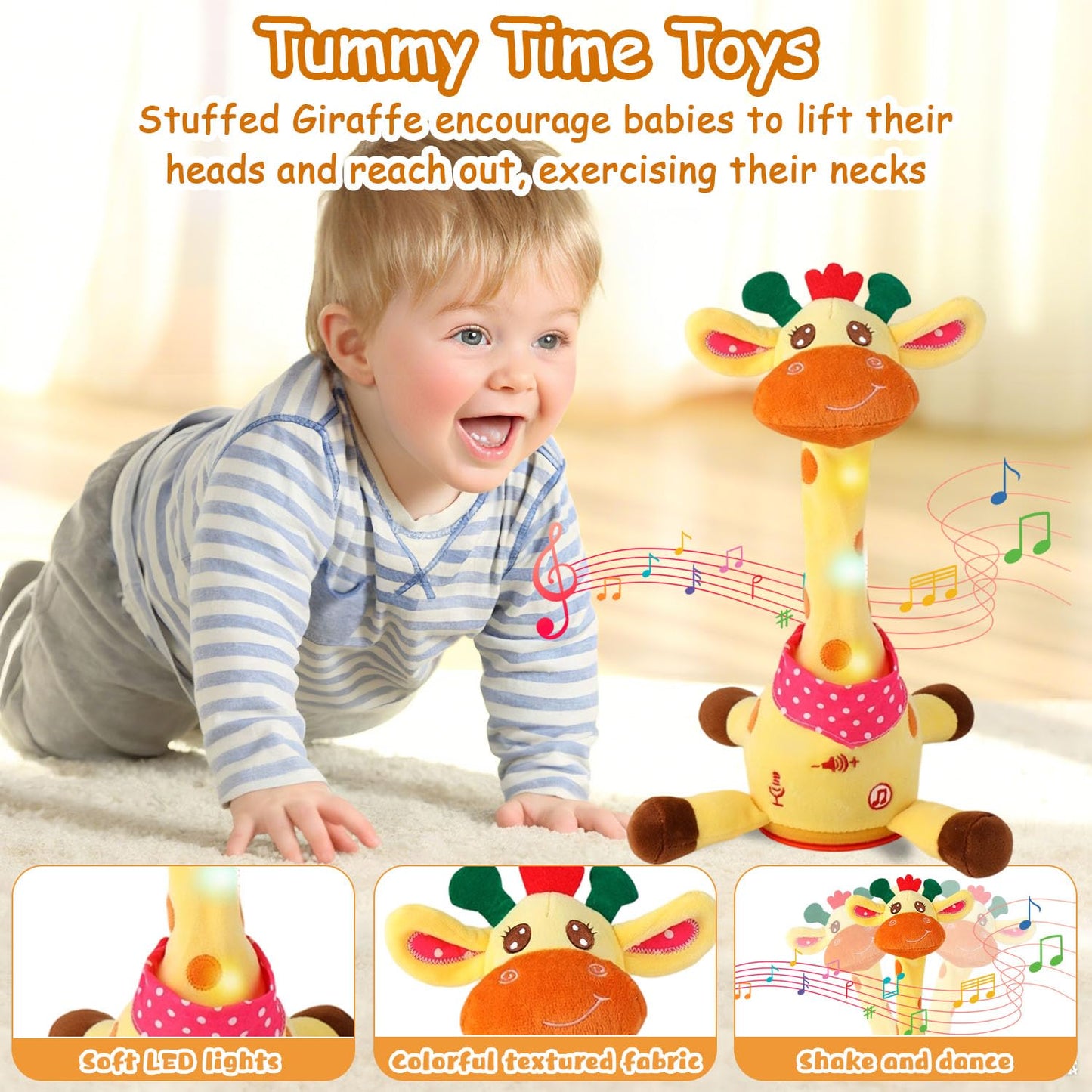 MILEGI Dancing Talking Musical Giraffe Toy - Plush Yellow Stuffed Animal, 10 Songs, Volume Control, 1 inch Tummy Time Toy