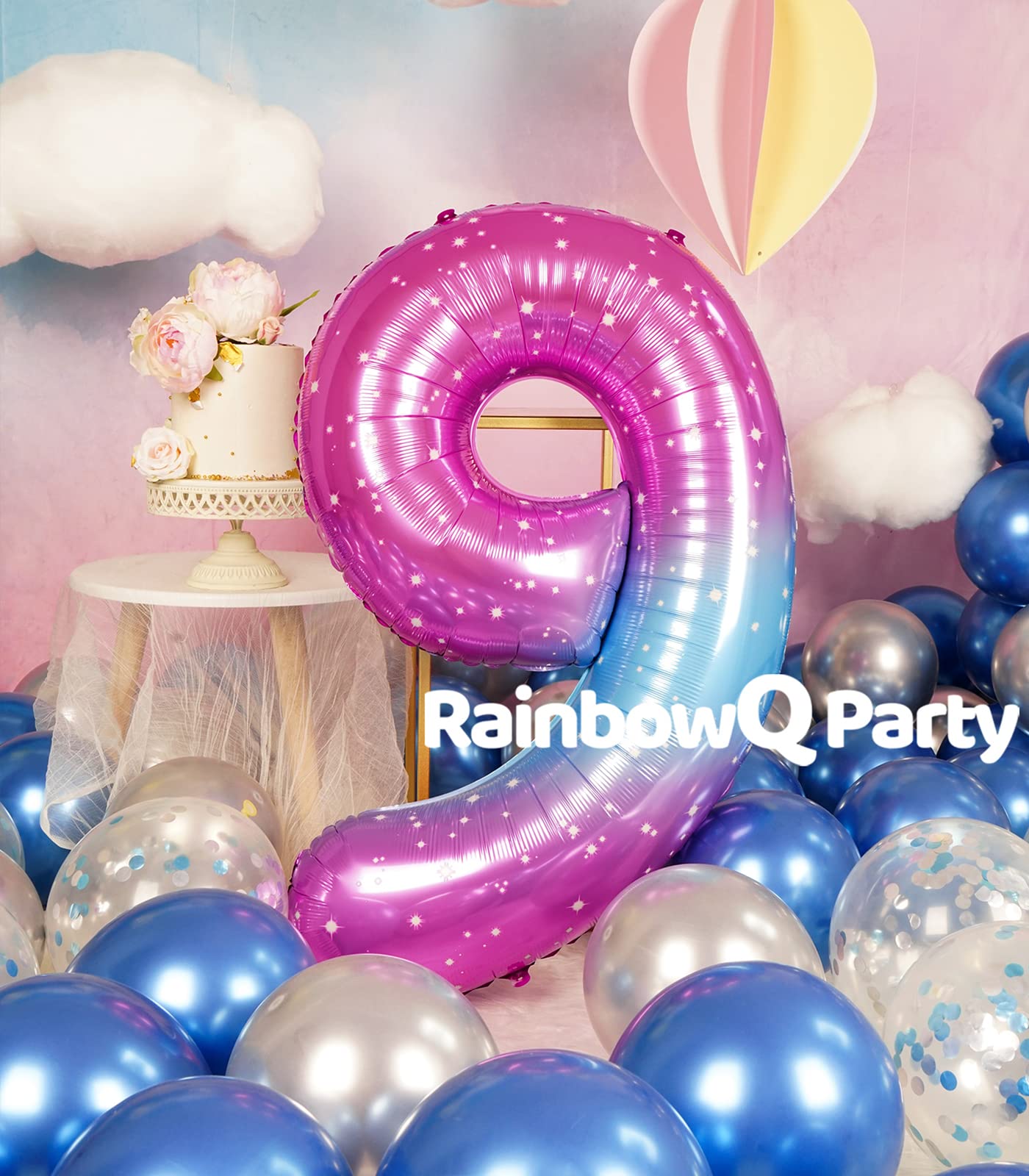 Rainbowq 9 Balloon Number 40 Inch For Boy Or Girl Big Starry 0-9 Foil Mylar Large 9 Number Balloon Happy 9Th Birthday Party Anni