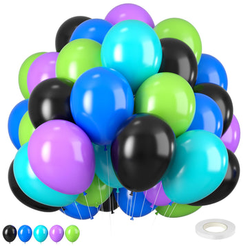 Green Purple Teal Balloons, 12 Inch Green Purple Teal Blue Black Balloons For Boys Girls Monsters Theme Birthday Party Baby Show