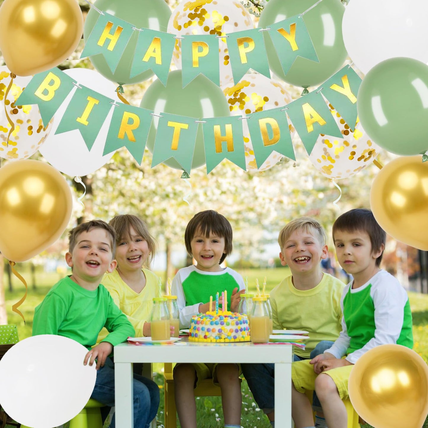 Happy Birthday Banner, Green Birthday Decoration, 16 Pcs 12In Happy Birthday Balloons With 2 Ribbons For Men Women Girls And Boy