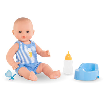 Corolle Drink and Wet Bath Baby Paul - 14    Boy Baby Doll with 3 Accessories - Bottle, Potty, and Pacifier - Really Drinks and 