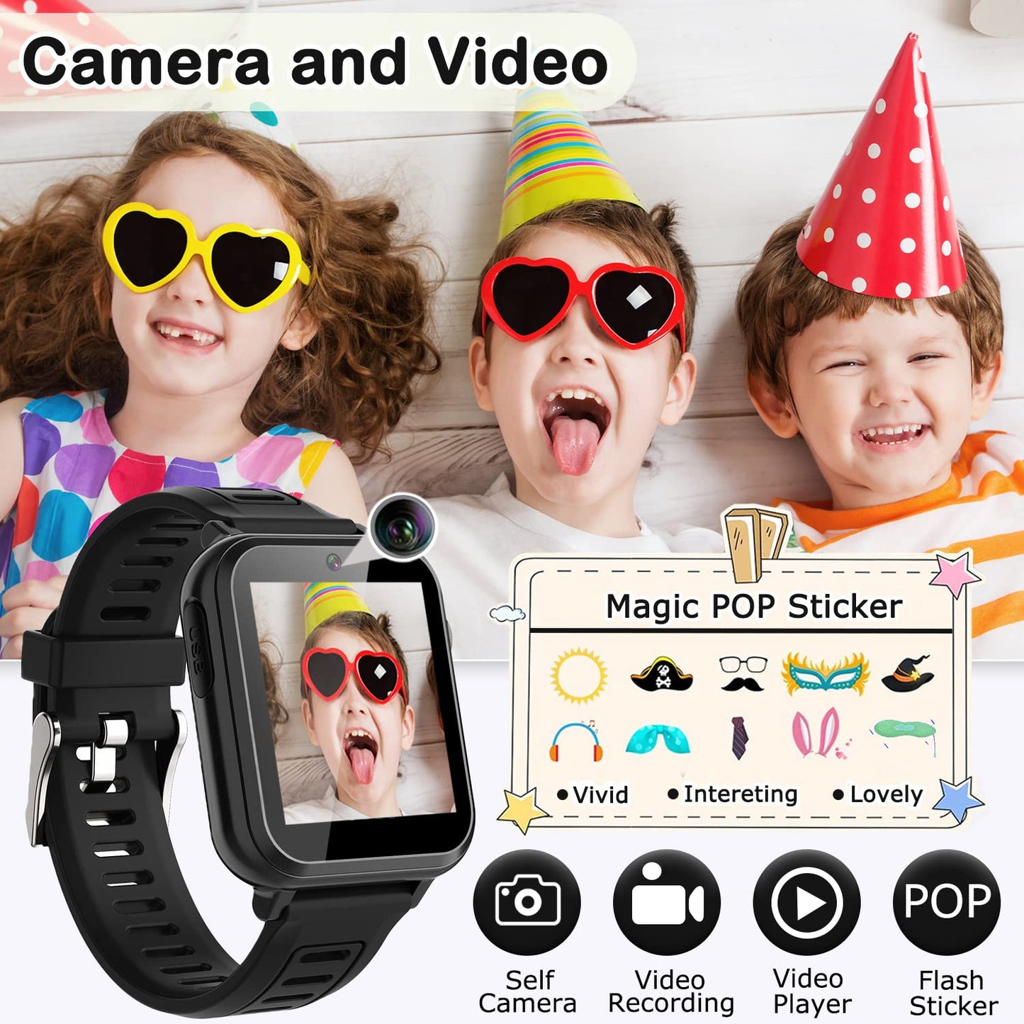 Cosjoype Smart Watch For Kids, Kids Smart Watch With 24 Puzzle Games Hd Touch Screen Camera Video Music Player Storybook Pedometer Alarm Clock Flashlight 12/24 Hr Birthday Gift For 5-12 Year Old Boys