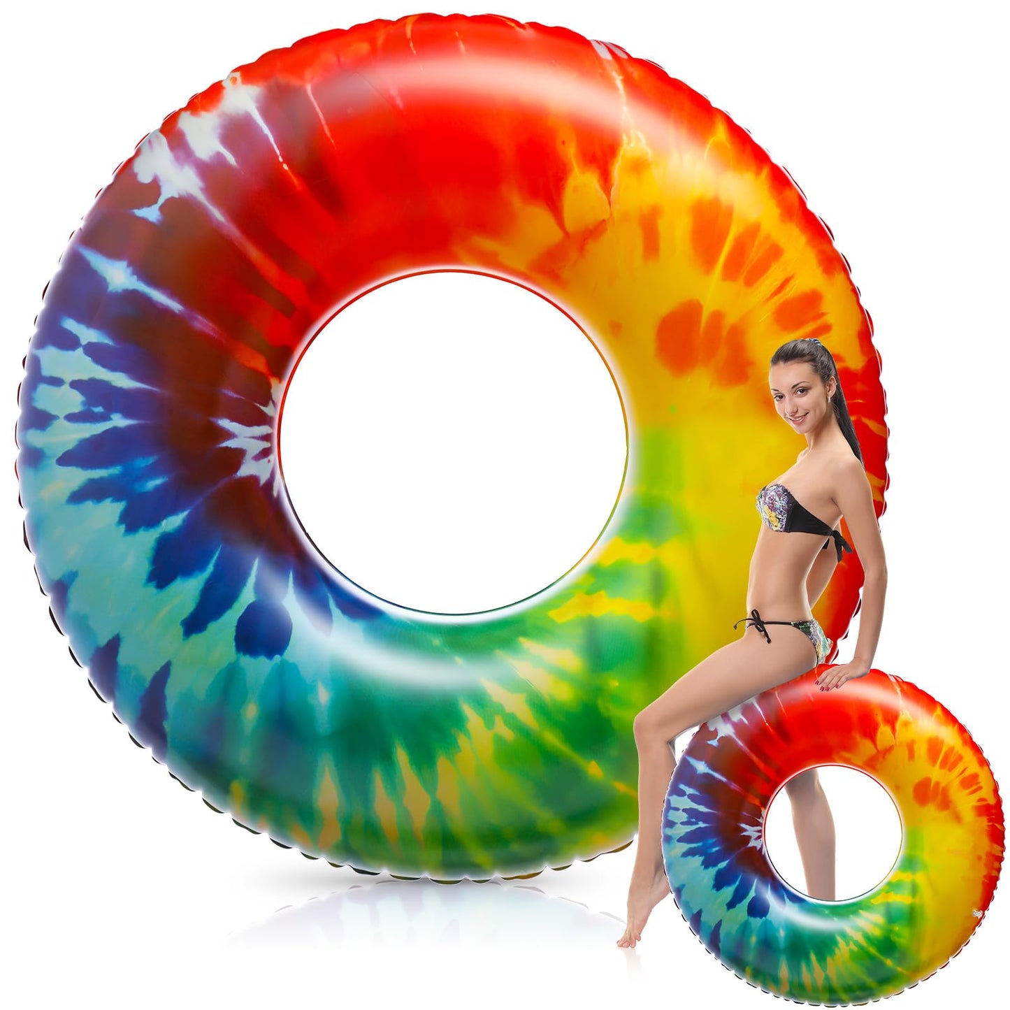 Simgoing 1 Pcs Jumbo Inflatable Pool Floats Rings  Tie Dye Tube Float 47.24 Inch Large Colorful mature-themed Floaties Rainbow Swimming Ring Water Floaty Toy for mature-themed Summer Pool Beach Party Supplies