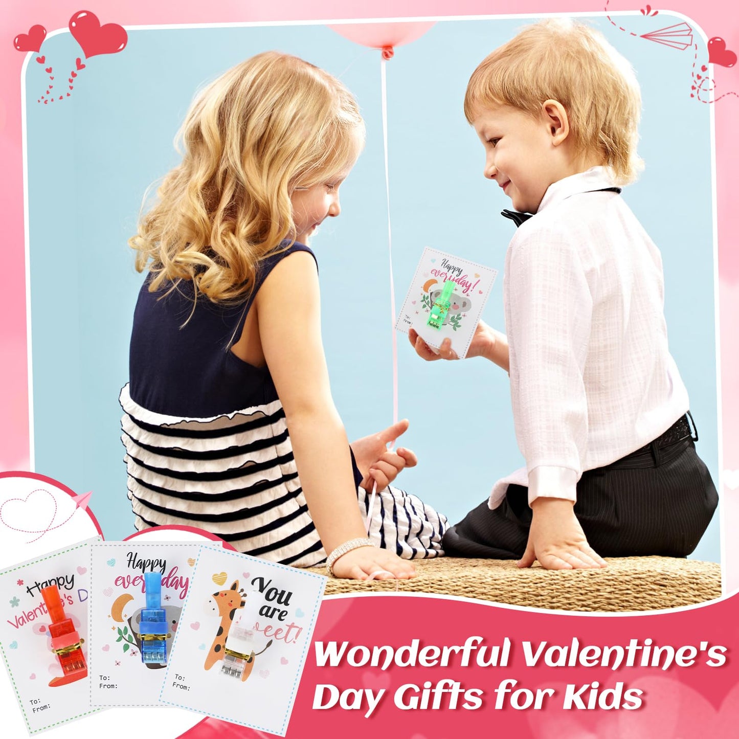 Aulock Valentine'S Day Gifts For Kids - 24 Pcs Led Projection Finger Lights, Valentine'S Day Greeting Cards Party Favors Glow To