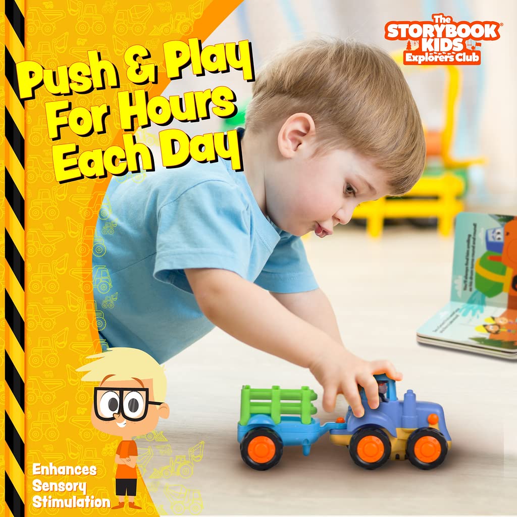 Construction Toy Truck Set For Toddlers Ages 1-4 - Push & Pull Friction Trucks, Matching Book - Bpa Free Cars For Boys & Girls