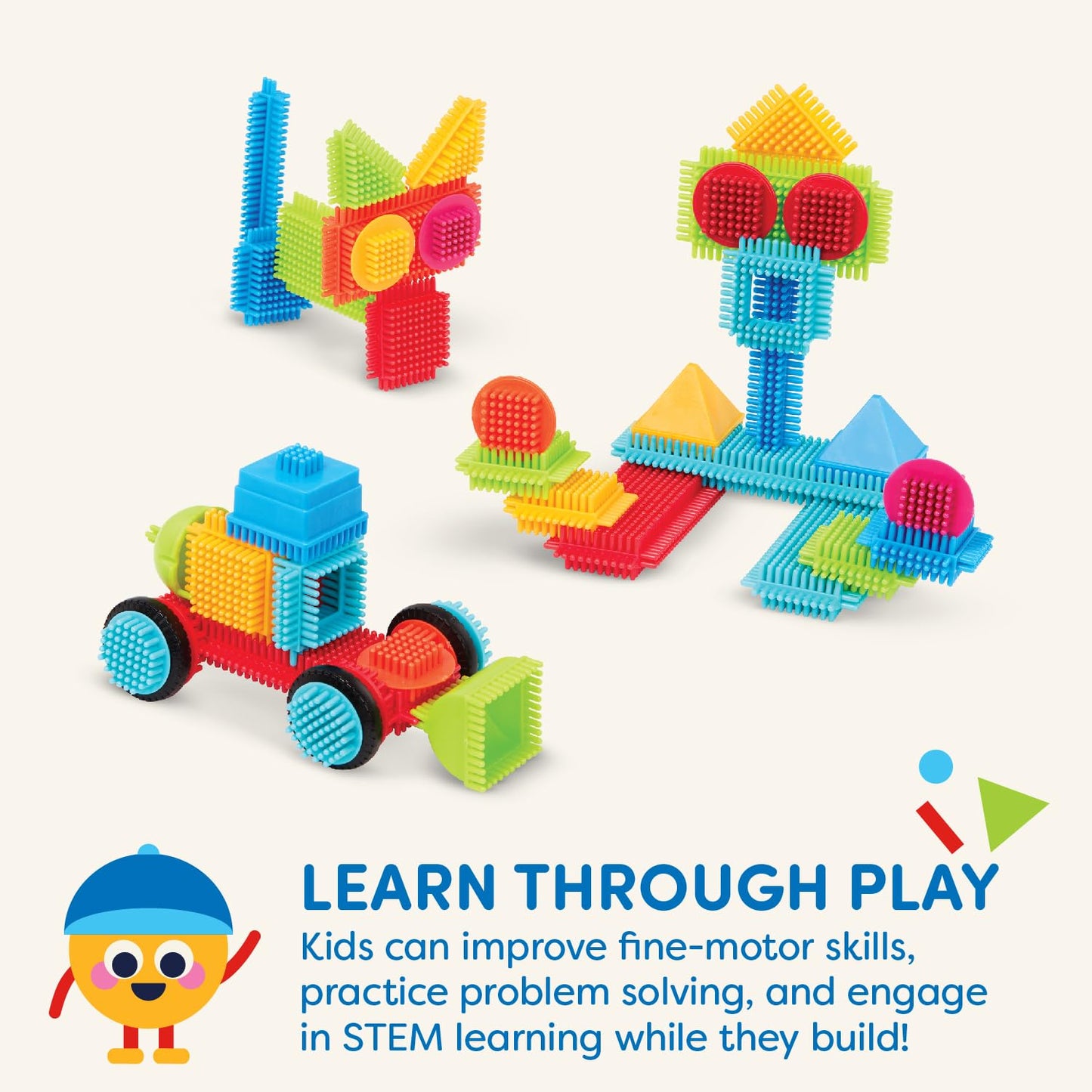 Battat- Bristle Blocks- Stem Interlocking Building Blocks- 50 Pc Playset- Reusable Carry Case - Developmental Toys For Toddlers & Kids- Basic Builder Case- 2 Years +