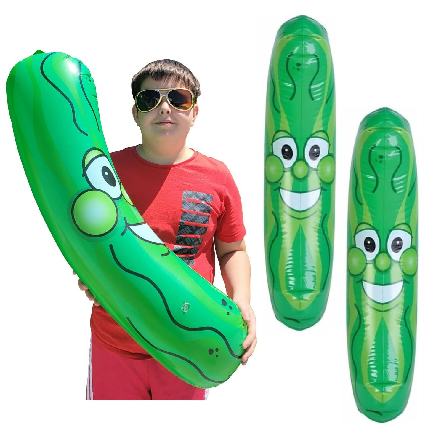 Zugar Land Giant Jumbo 36" Green Inflatable Smiling Pickle Head, Vinyl Beach Pool Float, 2 Pack