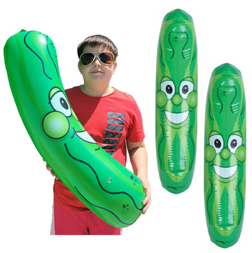 Zugar Land Giant Jumbo 36" Green Inflatable Smiling Pickle Head, Vinyl Beach Pool Float, 2 Pack
