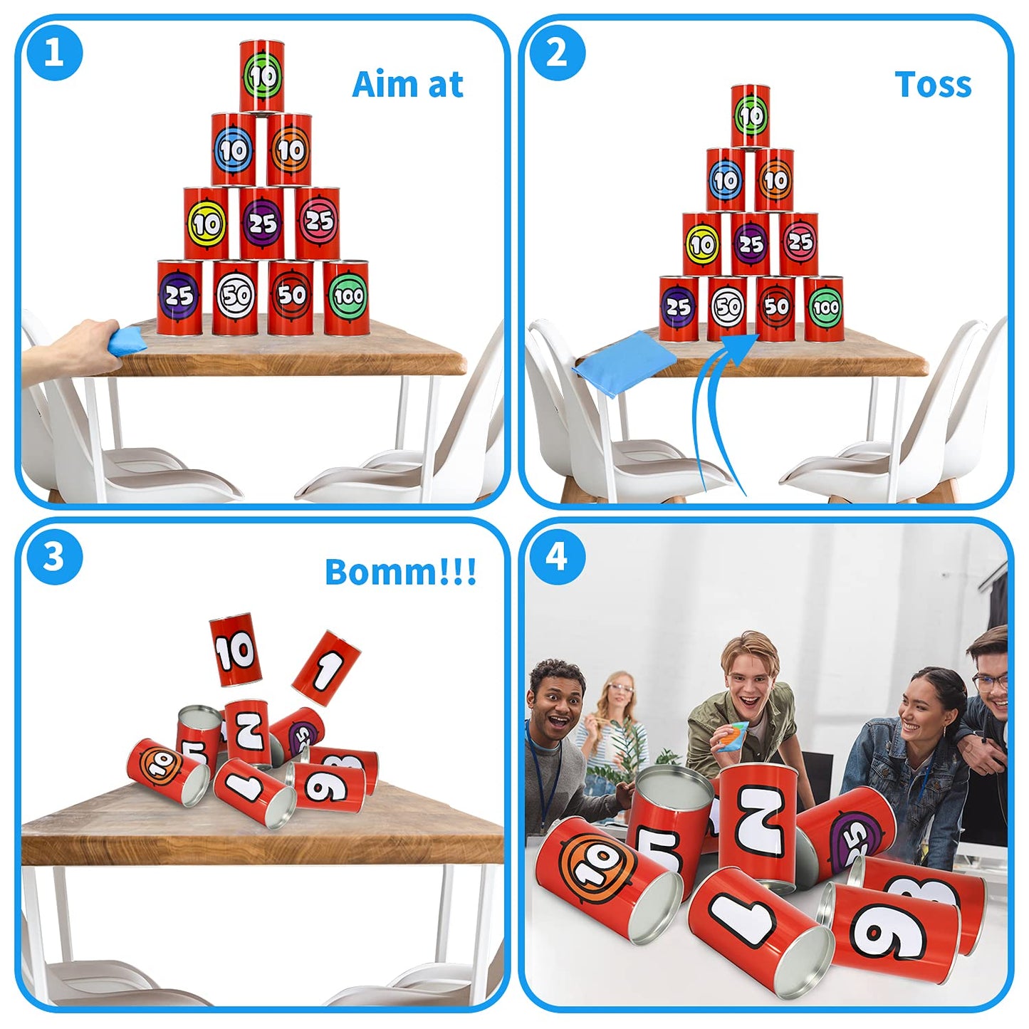 JOYIN 13 Pcs Carnival Party Bean Bag Toss Game  Sturdy Knockdown Can  Birthday Easter Party  Family  Best Outdoor and Indoor Games  Easter Egg Hunt for Classroom Gifts (Number Style)