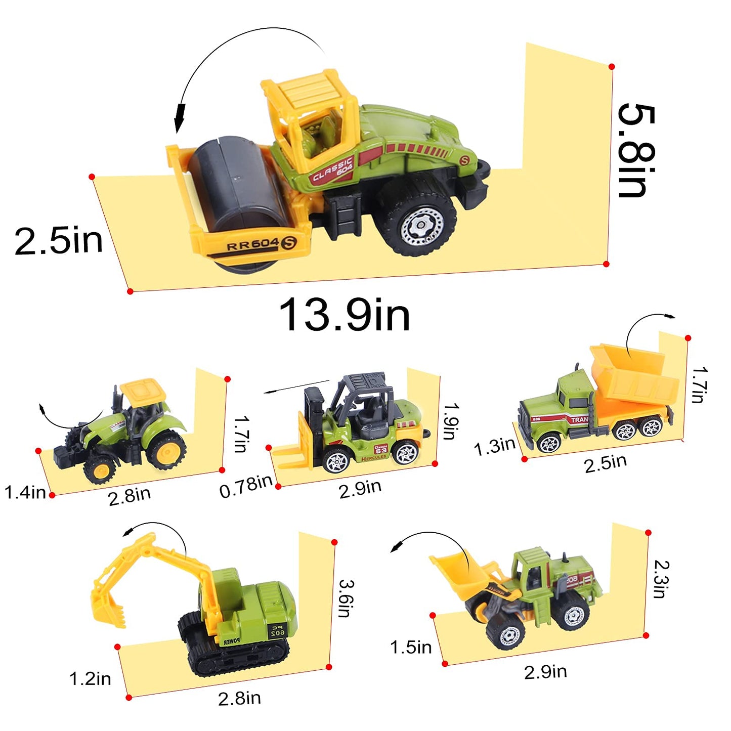 ANDOLO Mini Construction Trucks Toys, Small Construction Toys 6Pcs Construction Vehicles Tractor Toys Sand Vehicle Playset Forkl