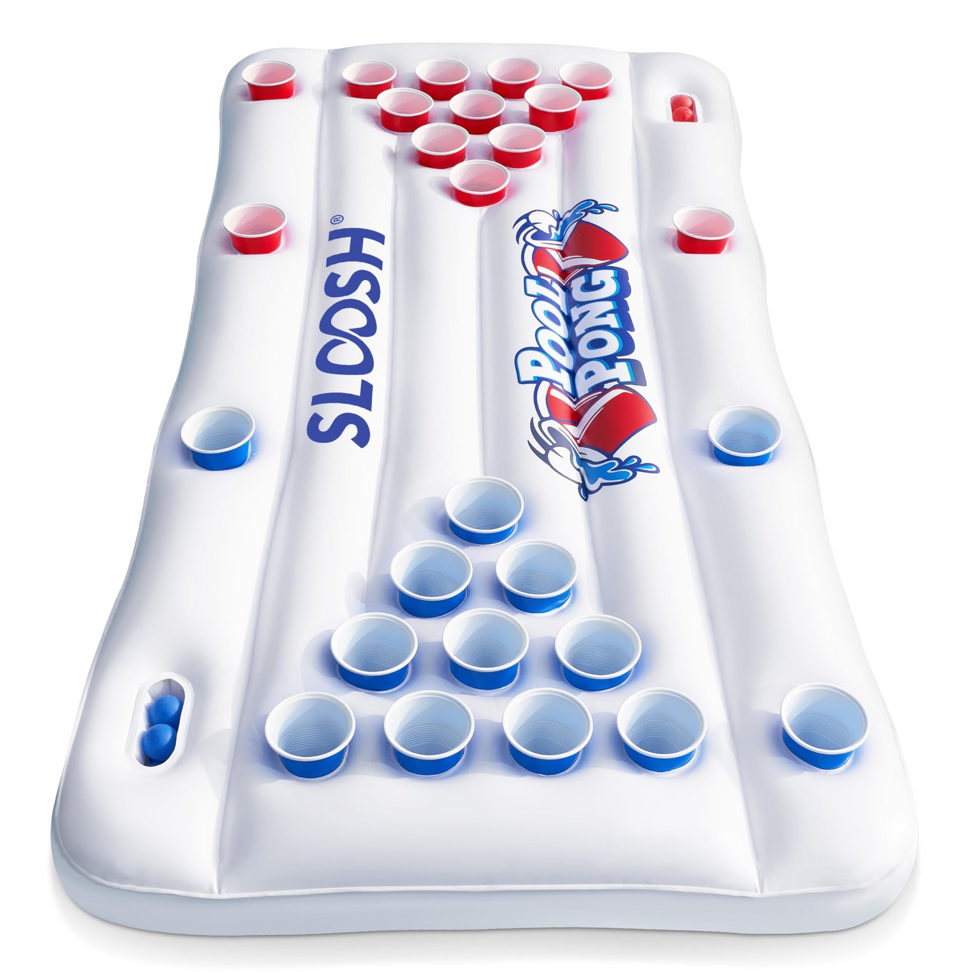 Sloosh Pool Games For Adults Pool Floats Inflatable Pong Table Floating Water Games Party 6X3 Ft With 10 Pong Balls And Cup Hold
