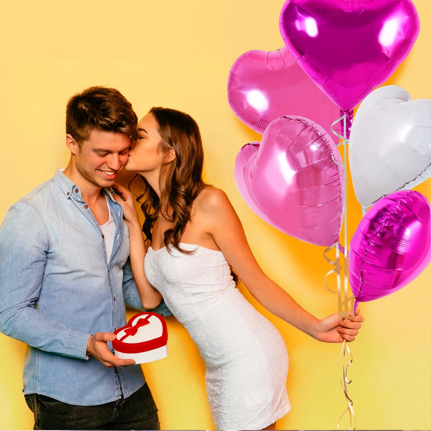 TONIFUL 30Pcs 18 Inch Pink White Heart Balloons Hot Pink Heart Shape Foil Mylar Balloons Decoration for Birthday Valentines Day