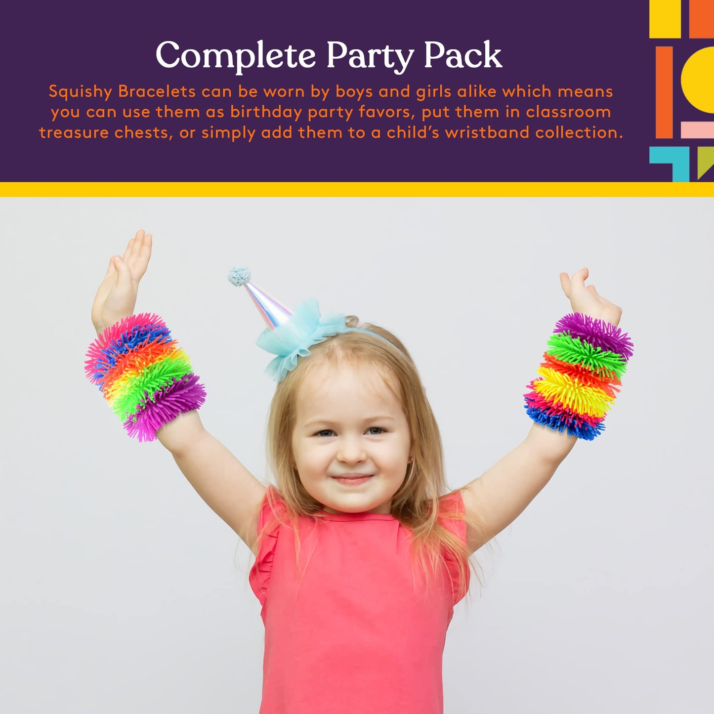 Special Supplies Squishy Fuzzy Band Bracelets for Kids, 6 Pack, Flexible and Stretchy Wearable Sensory Toys, Tactile Silicone Sq