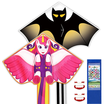 2 Pack Kites For Kids Ages 4-8 8-12 & Adults, Large Black And Unicorn Kite Easy To Fly For Beginner, Beach Kites With Kite Strin