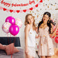 Sumind Happy Galentines Day Decorations Happy Galentines Day Banner Pink Red Heart Banners and Red Lips Lipstick Heart Balloon