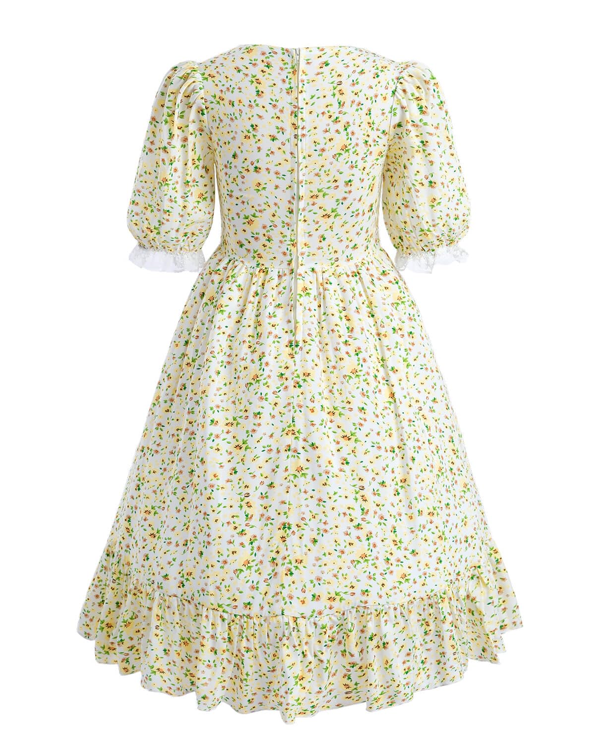 Nuoqi Prairie Dresses for Girls, Pioneer Girl Costume Girls Colonial Dress Girls 8-9, Yellow, Large