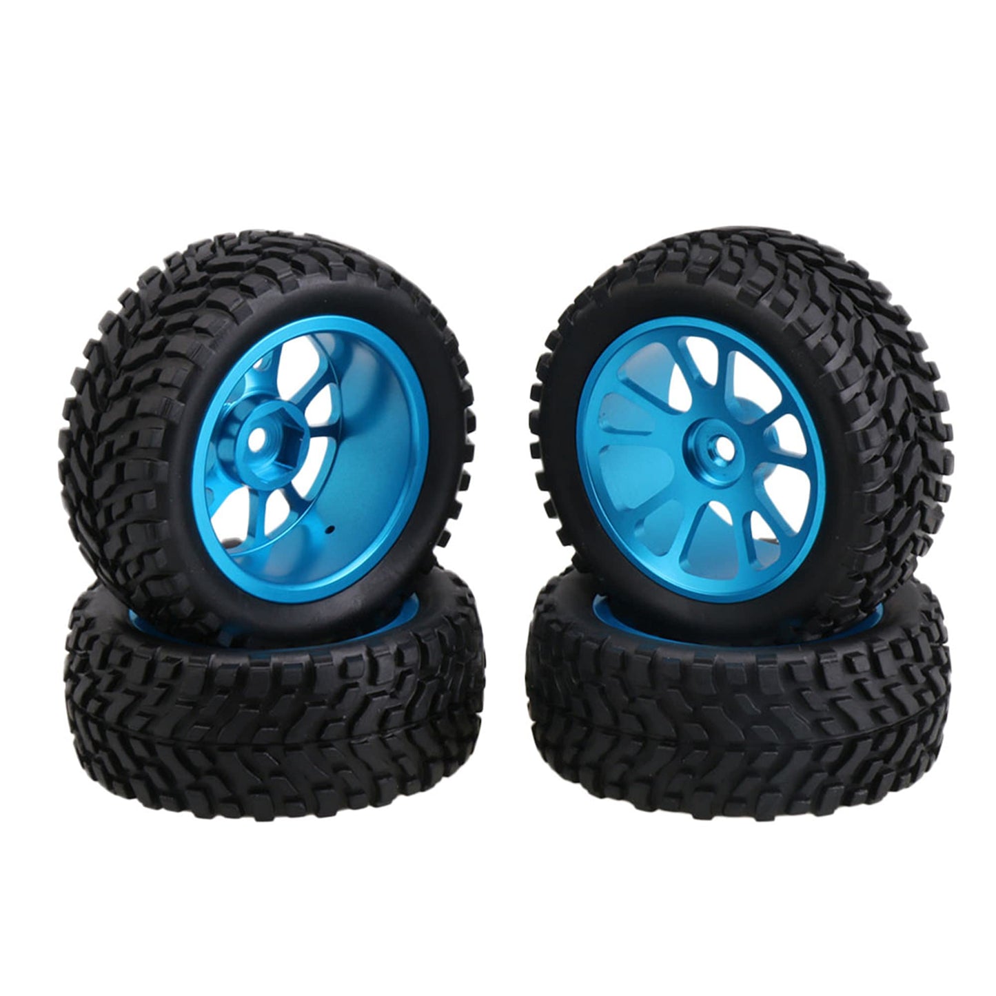 Mxfans Black 75mm Dia Beard Pattern Rubber Tyre & Blue Aluminum Alloy 10-Spoke Wheel Rims with 12mm Hex for RC 1:10 On Road Car 
