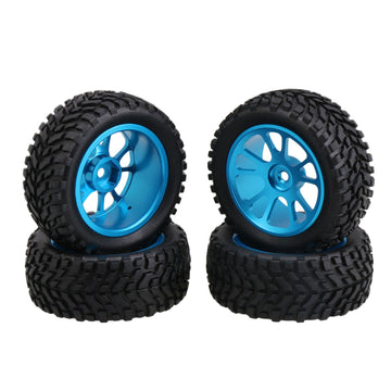 Mxfans Black 75mm Dia Beard Pattern Rubber Tyre & Blue Aluminum Alloy 10-Spoke Wheel Rims with 12mm Hex for RC 1:10 On Road Car 