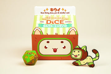 1985 Games Kiwi Kawaii Cat Dice Set - Milk Carton-Inspired Dice For Dnd | Ttrpgs & Tabletop Roleplaying