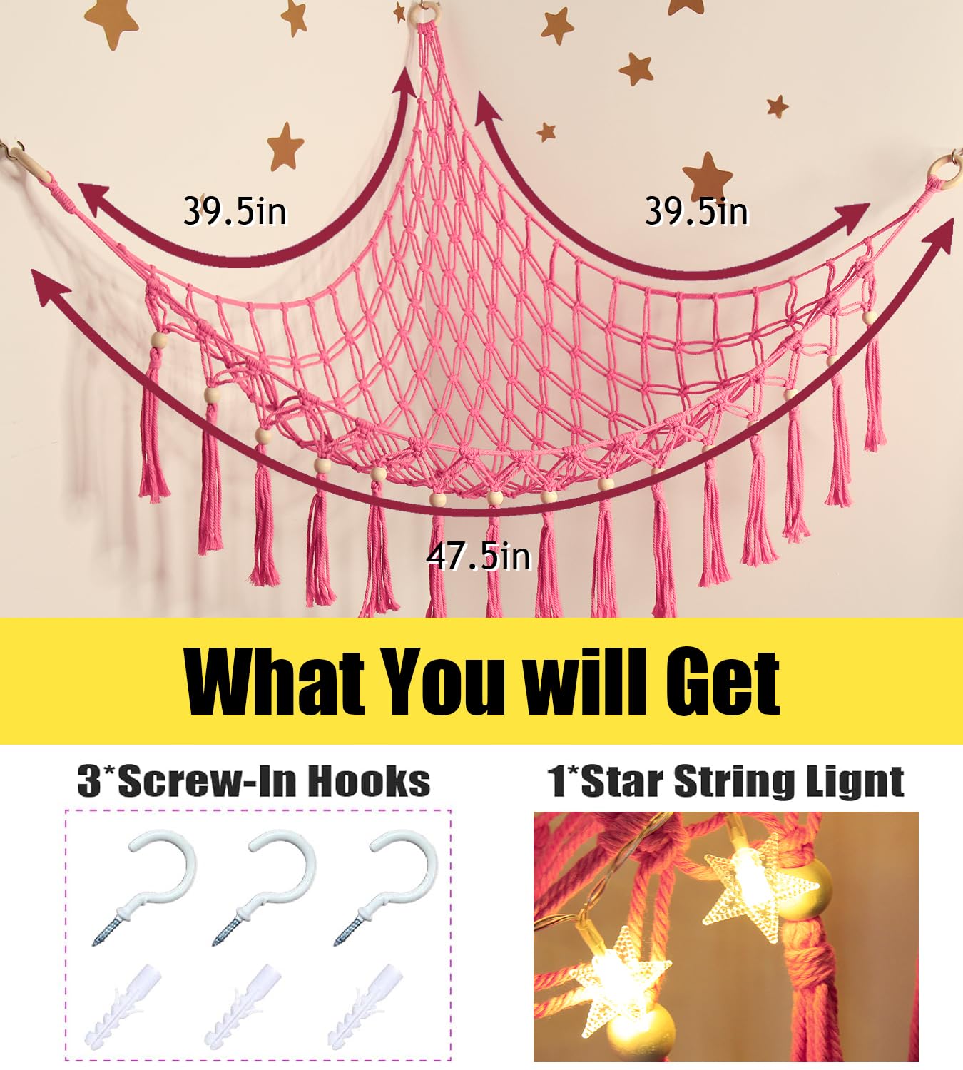Stuffed Animal Storage Hammock Corner With Led Light - Toy Hanging Organizer Plushie Net - Pink Room Decor For Teen Girls - Cute