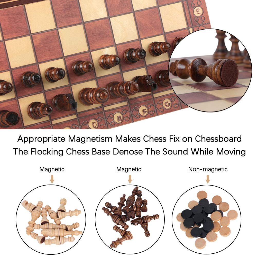 Luoyer 3-In-1 Chess Backgammon Checkers Set 11 Inch Wooden Chess Checkers Board Game With Folding Carrying Case Travel Chess Set For Adults