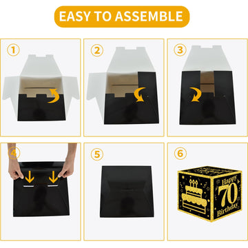 Toniful 4 Pcs 70Th Birthday Decorations Boxes For Men Women,Seventy Years Old Birthday Cardboard Box Party Supplies,Black And Go