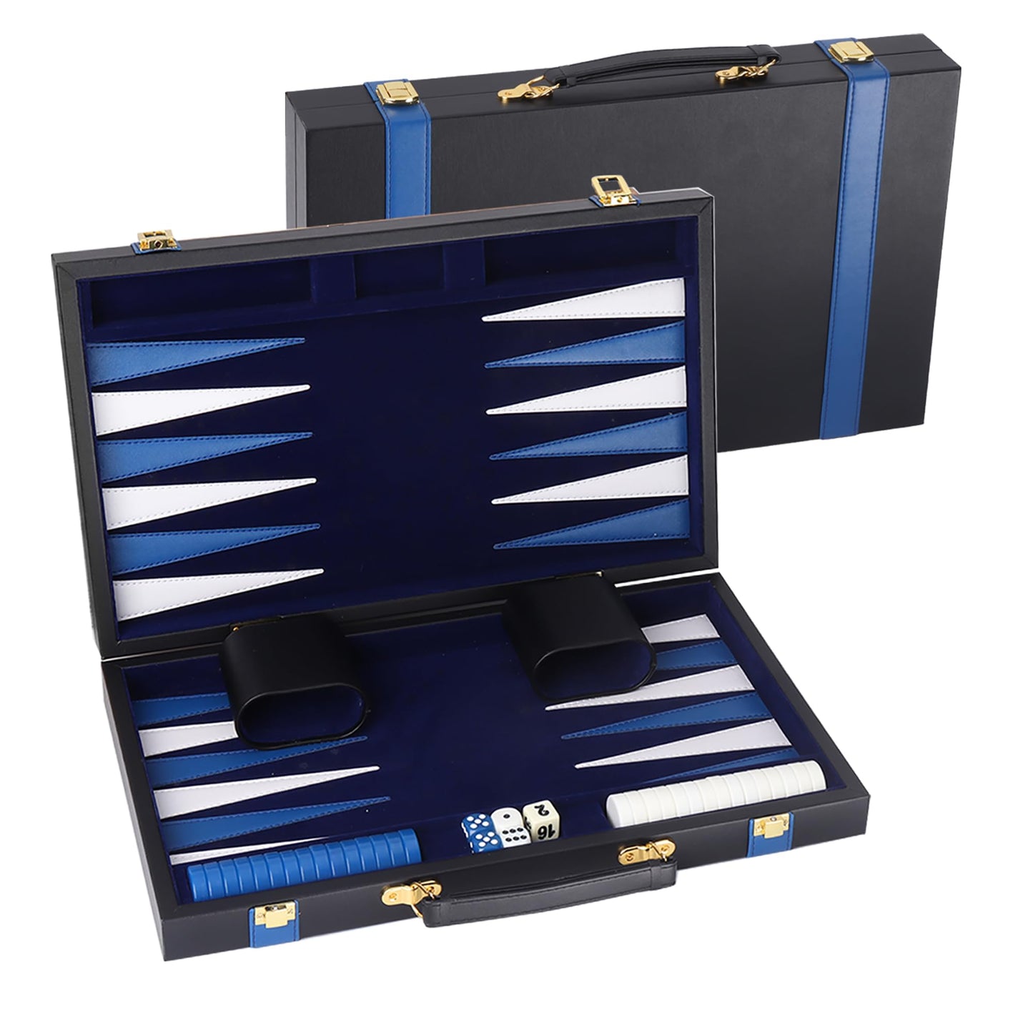 GSE Games & Sports Expert enhanced Leather Backgn Board Game Set  Classic Backgn Game Set with Leather Case  Travel Folding Board Game (Black&Blue  Medium)