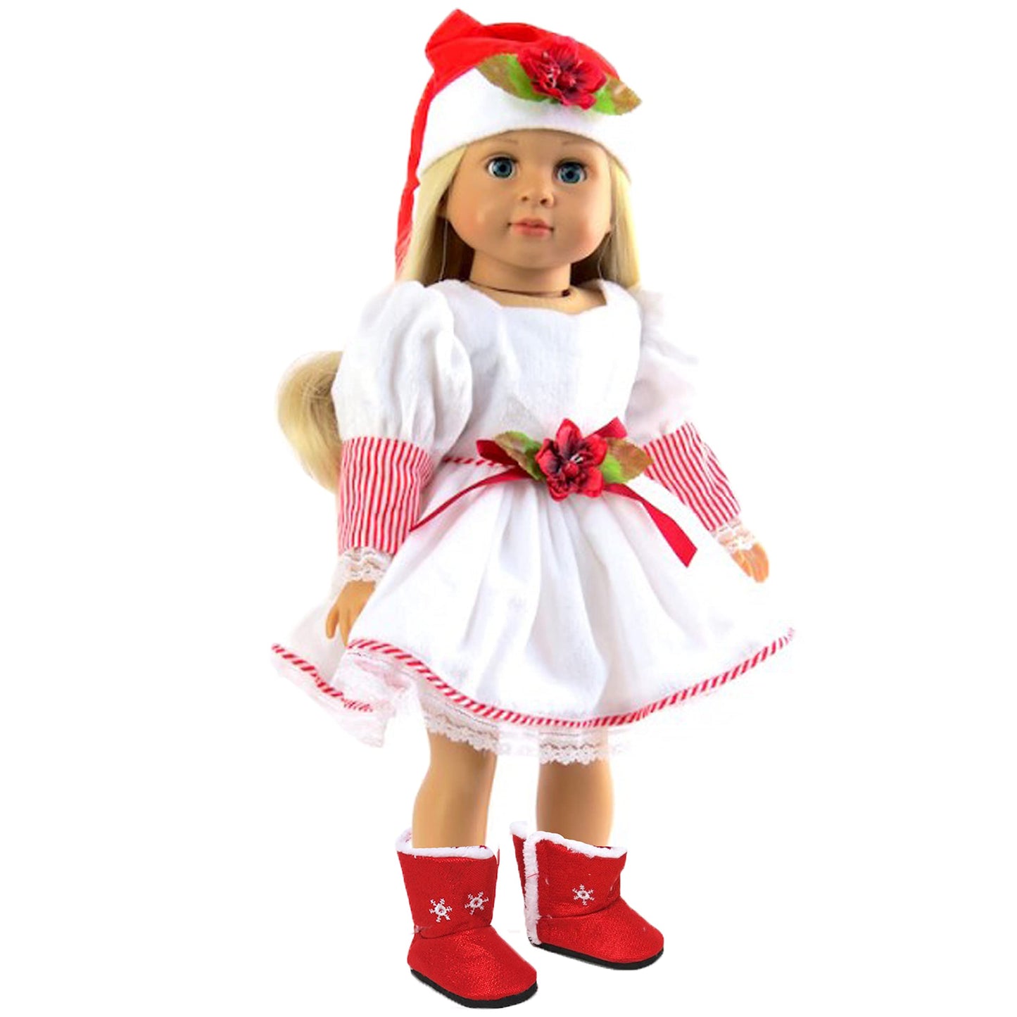 American Fashion World Red and White Snowflake Boots for 18-Inch Dolls | enhanced Quality & Trendy Design | Dolls Shoes | Shoe Fashion for Dolls for Popular Brands
