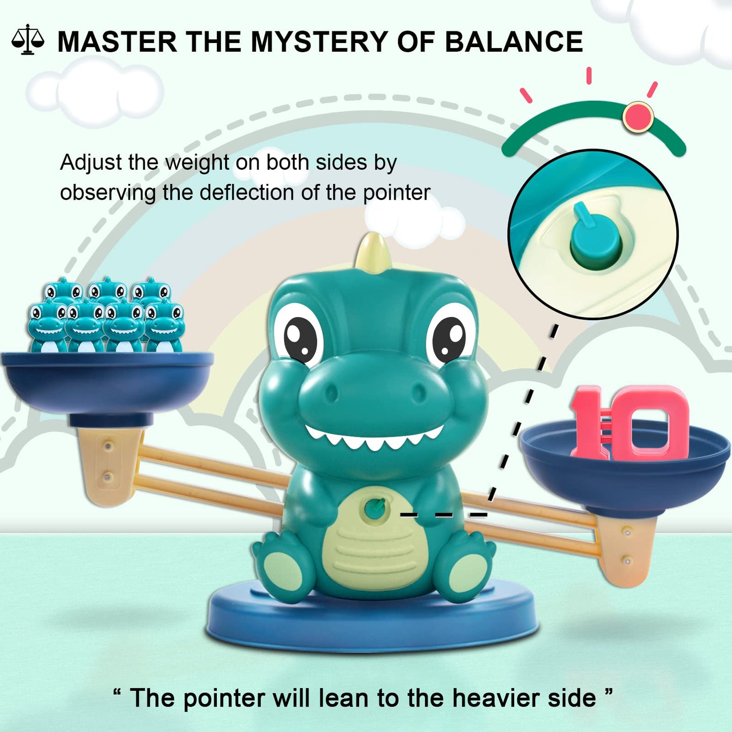 Kaodezhu Dinosaur Math Balance Toys - Montessori Toys For 3 Years Old Kids, Learning And Educational Toys For Boys And Girls - B