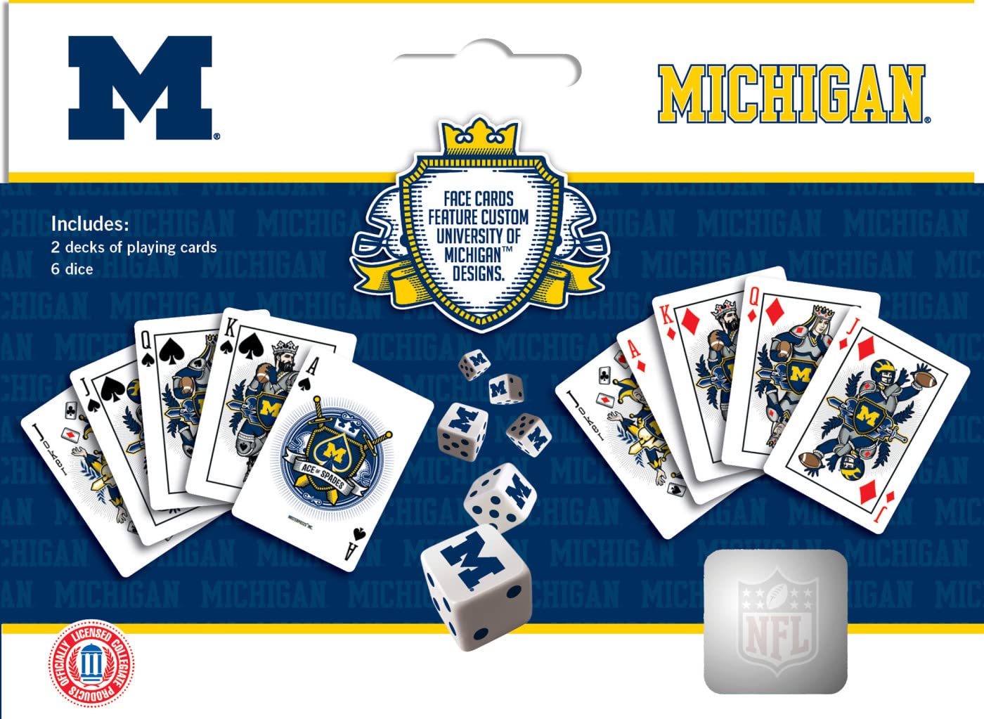 MasterPieces Game Day - NCAA Michigan Wolverines 2-Pack Playing Cards & Dice Pack - Officially Licensed Set for mature-themeds and Family