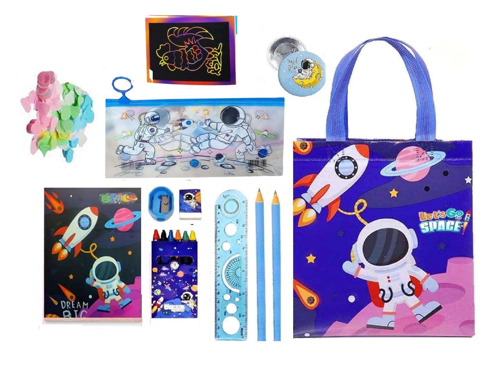 Krisus Space Theme Pencil Case Return Gift Set For Kids | Astronaut Stationery Combo With Tote Bag Diary Pencil Pouch School Sup