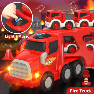 newcrave 8 in 1 Fire Truck Toys for 2 3 4 5 Year Old Boy, Fire Trucks Cars Toys for Toddler 1-3 3-5, Fire Cars with Play Mat Lig