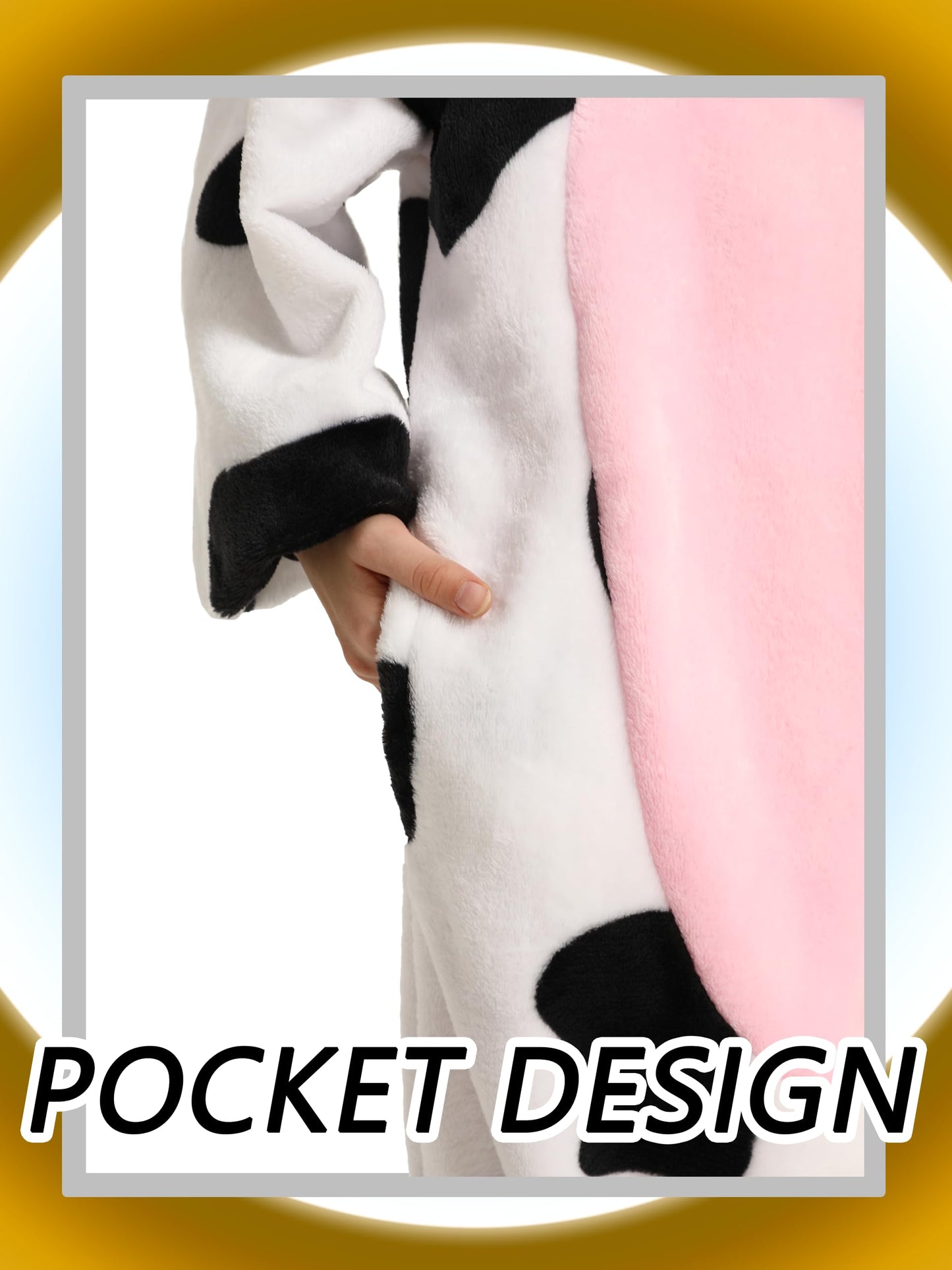 Lonulain Unisex Kids Animal Oneise Pajamas, Boys Girls Flannel Hooded Halloween Cosplay Costume/Homewear/Sleepwear (Cow,9-10 Yea