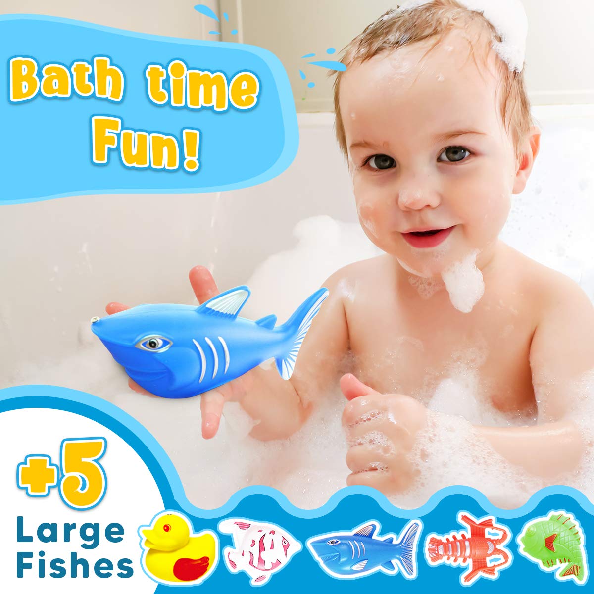 Goody King Magnetic Fishing Game Pool Toys For Kids - Bath Outdoor Indoor Carnival Party Water Table Fish Toys For Kids Age 3 4 5 6 Years Old 2 Players Gift (Large)