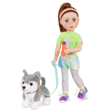 Glitter Girls - Lets Go for a Run Dog Walking Outfit with Leash, Collar, and Hair Band - 14-inch Doll Clothes and Accessories f