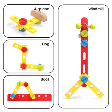 SainSmart Jr. Wooden Bench Wooden Workbench with Tools for Toddlers, Kids Creative Wooden Building Set Construction Toy for 3+ Y
