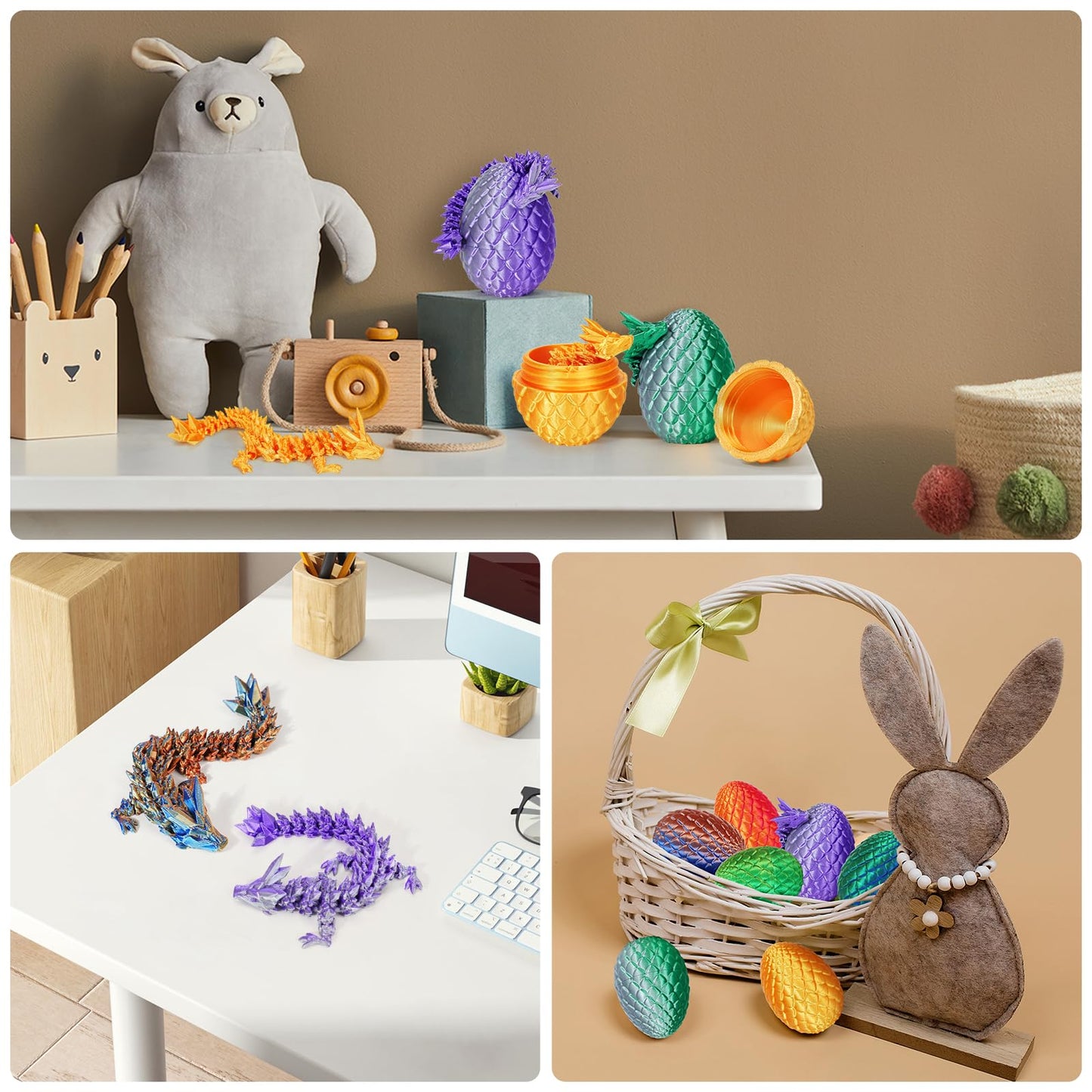 Yilcer 4Pcs Dragon Eggs With Dragon Inside Mini Dragon Eggs Set Mystery Dragon Egg Fidget Toy Articulated Dragon 3D Printed Anim