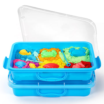 2 Pcs Sand Tray Sensory Bin With Lid And Handle, Portable Sensory Sandbox Container For Kids, Plastic Activity Tray For Toddlers