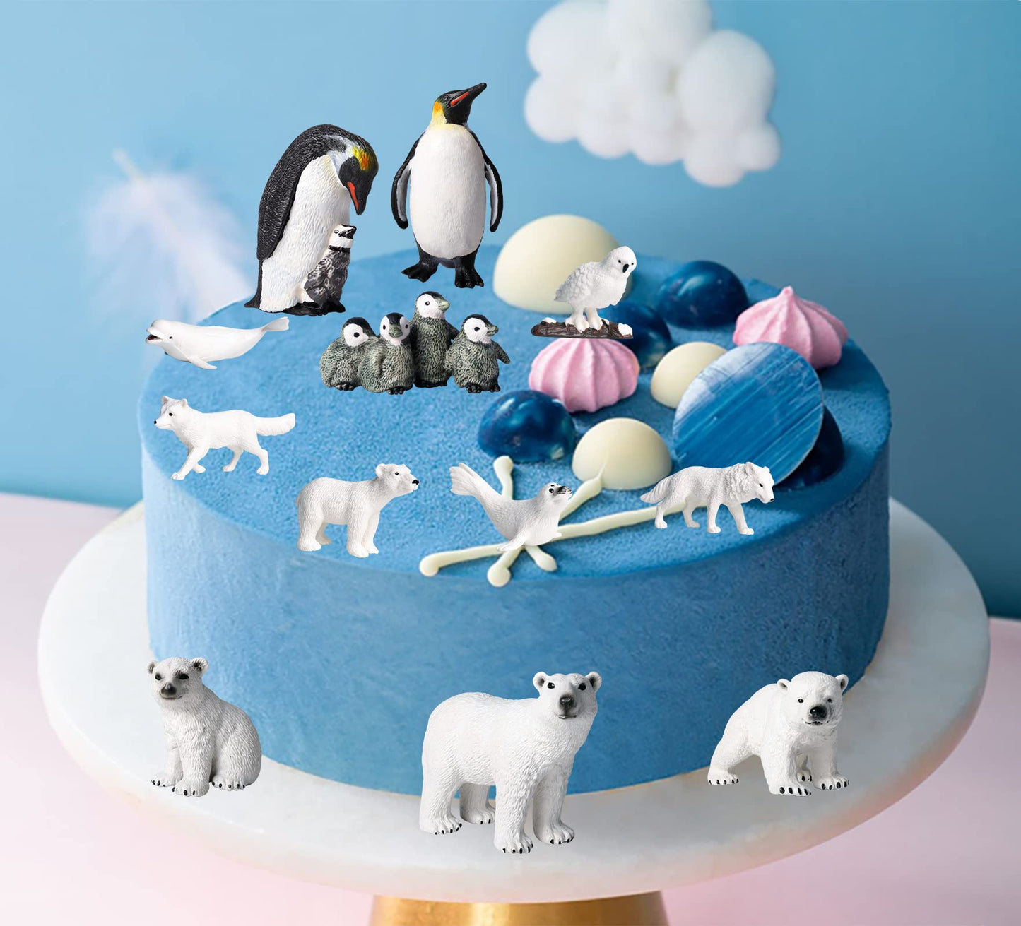 Eoivsh 12Pcs Plastic Polar Animals Toy Figures, Realistic Arctic Animal Figurines For Kids, Education Sea Creature Toys Set With Polar Bear Family Emperor Penguin Family Arctic Fox Wolf