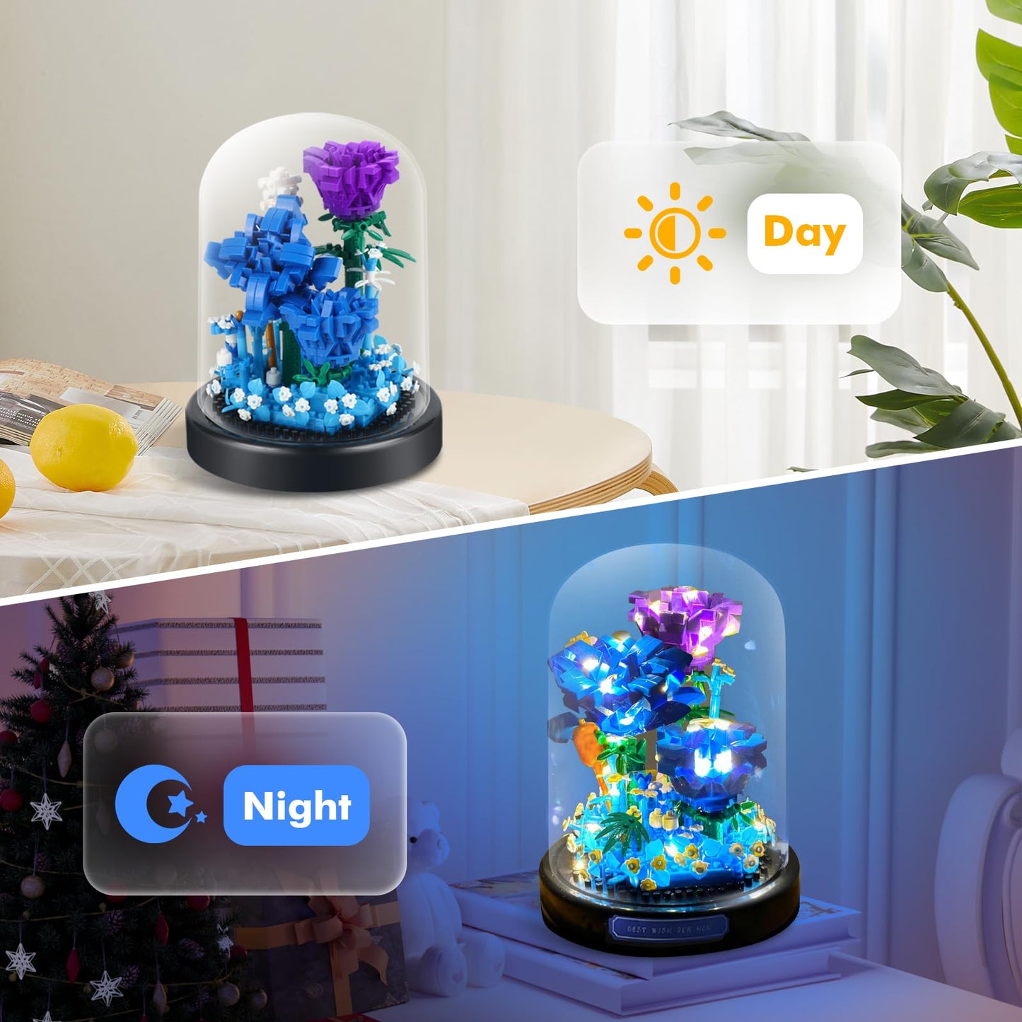 ZQJKLE Blue Rose Bouquet Building Set with LED Light, 630 Pcs, Perfect Gift for Mother's Day, Valentine's, Birthday, Christmas