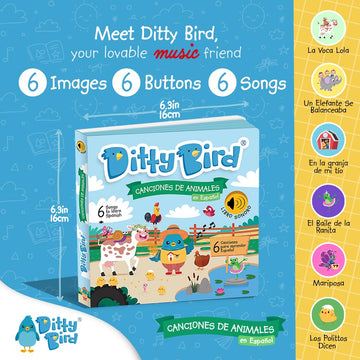 DITTY BIRD Spanish Nursery Rhymes Book | Bilingual Musical Interactive Sound Book for Toddlers | Light Blue & Green