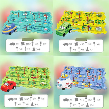 RAESOUL 4 Sets 4in1 Puzzle Racer Car Track Set - Jigsaw Puzzle Play Set for Kids, Perfect Christmas & Birthday Gift for Boys & Girls
