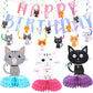 Chinco 16 Pcs Cat Theme Birthday Party Decorations Party Supplies Kit, Includes Cat Party Banner With 6 Hanging Cutouts 6 Hanging Swirl Decor And 3 Birthday Honeycomb Party Decoration(Cool Style)