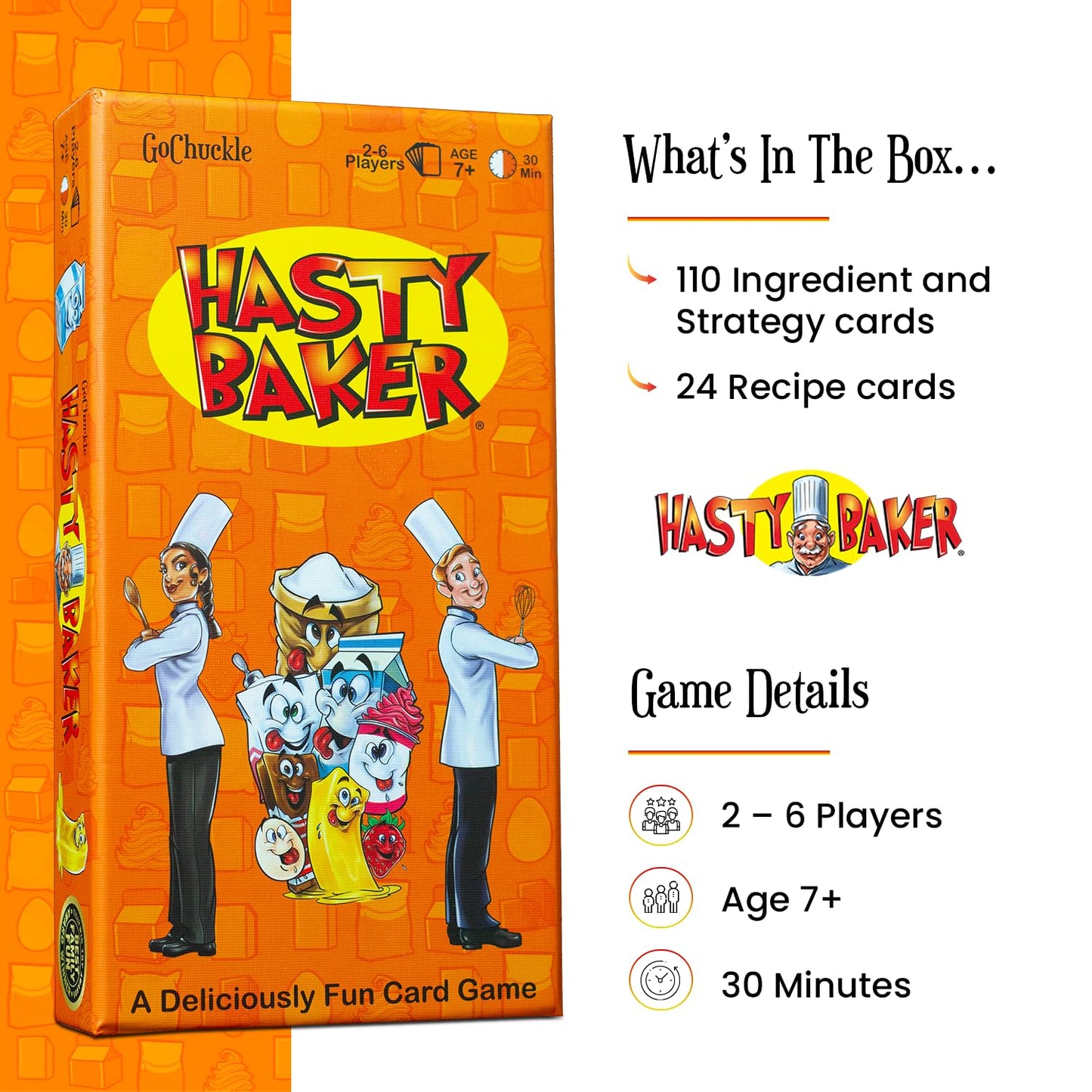 GoChuckle Hasty Baker Family Card Game - Cardboard, Clear, Ages 7+, 2-6 Players, Race to Collect Ingredients and Complete Recipes