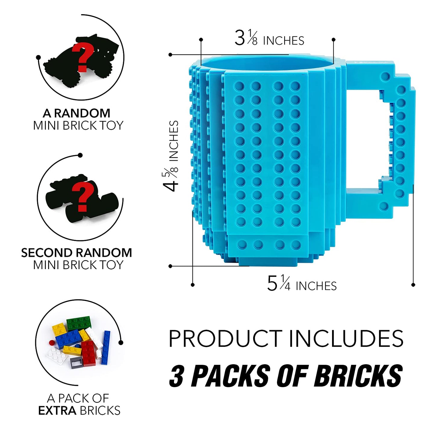 TOYAMBA Build-on Brick Mug BPA-Free Funny Coffee Mug with 3 Packs of Building Blocks Compatible with Major Brands, Funny Cups fo